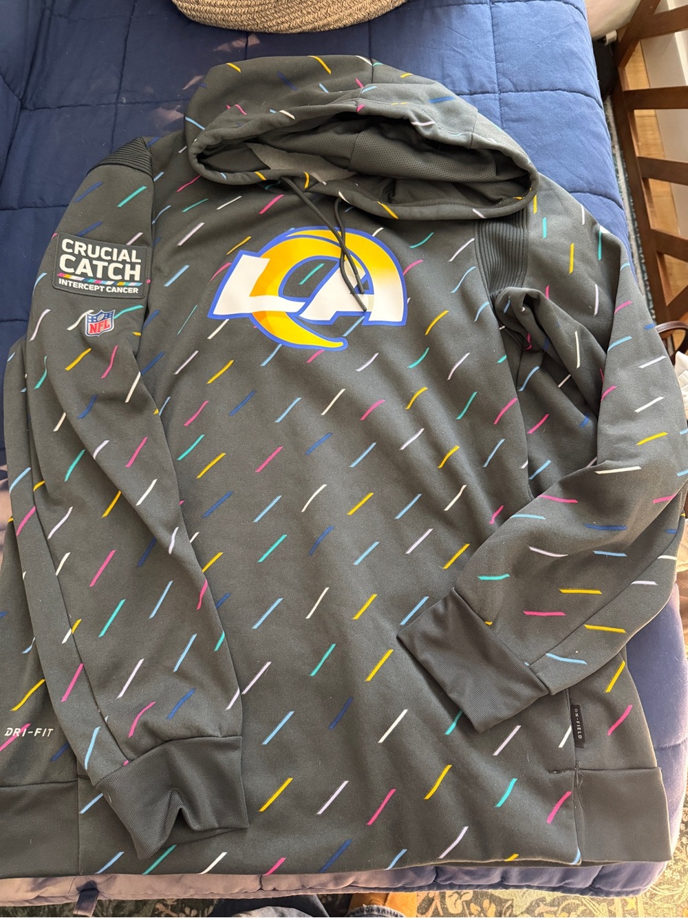 NFL Los Angeles Rams Dark Gray Pullover Hoodie with Multicolor Dash Accents